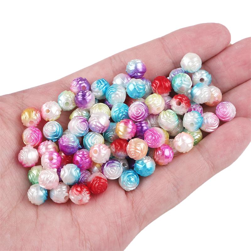 100pcs/bag Color Gradient Rose Beaded DIY Handmade Bracelet Necklace Earrings Jewelry Accessories