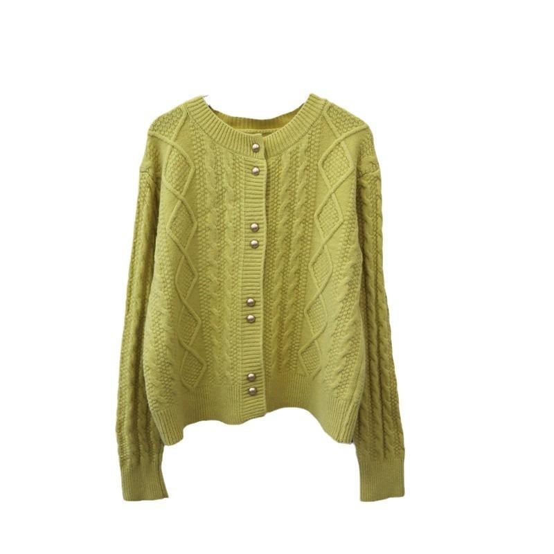 Retro Twist Gentle Wind Knitted Cardigan Autumn and Winter New Design Sense Loose Soft Waxy Sweater Jacket Women