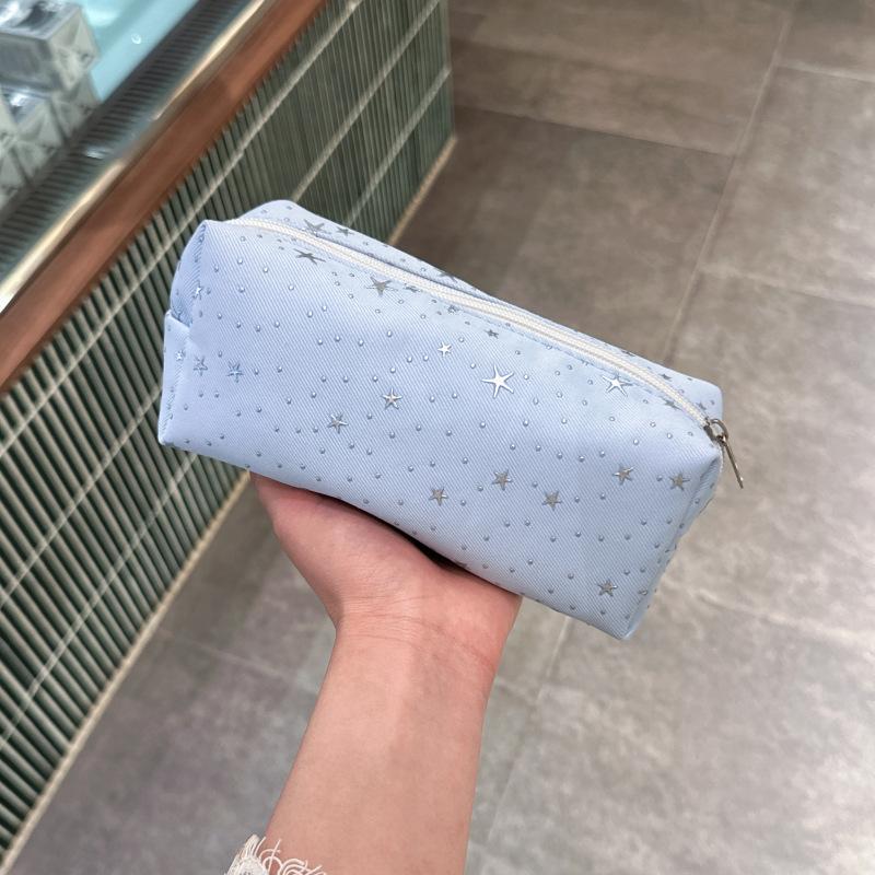 Star Print Canvas Pencil Pouch Multicolor Large Capacity Pen Holder for School Students Office Workers
