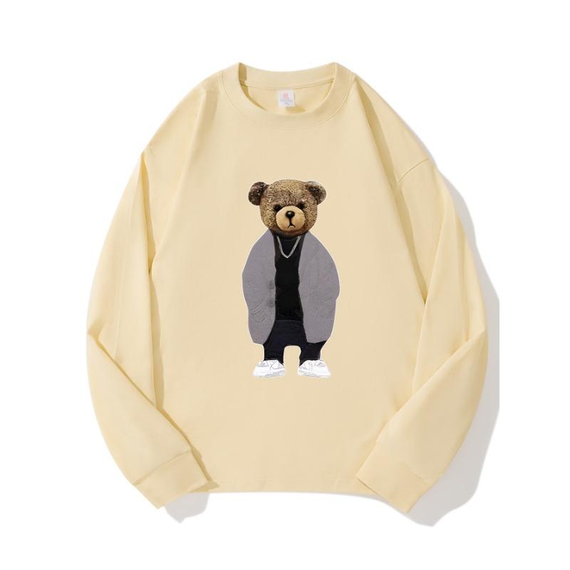 

Пальто Bear Осенняя одежда с длинными рукавами из чистого хлопка, новый мужской и женский топ, весенний внутренний слой, базовая рубашка, футболка с круглым вырезом и длинными рукавами XXL бежевый