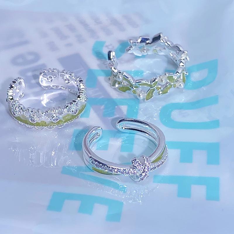 Small Fresh Green Enamel Oil Dripping Butterfly Open Ring Niche Design Unique Senior Sense Student Party Ring Woman