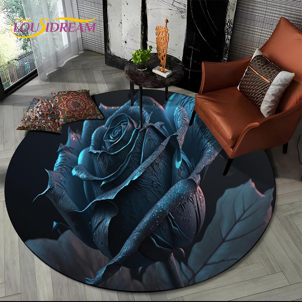 3D Dream Flower Rose Daisy Nordic Round Carpet Rug for Living Room Bedroom Child Playroom Chair Decor,Pet Area Rug Non-slip Mat