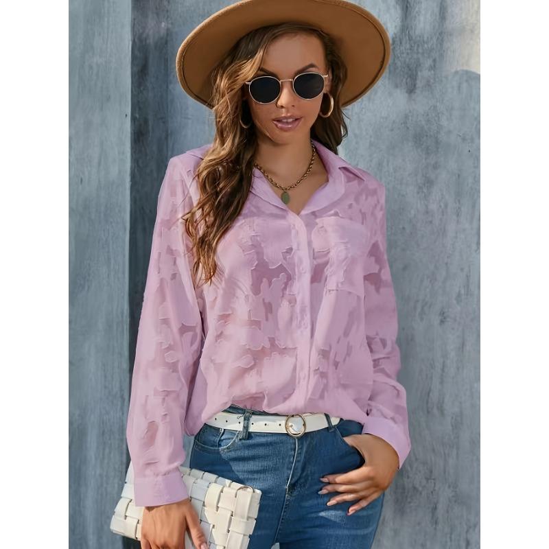 Blusa Feminina Elegante com Estampa Floral Lilás | Decote Chique com Abertura e Mangas Babados | Roupa Casual a Formal para Primavera/Verão/Outono