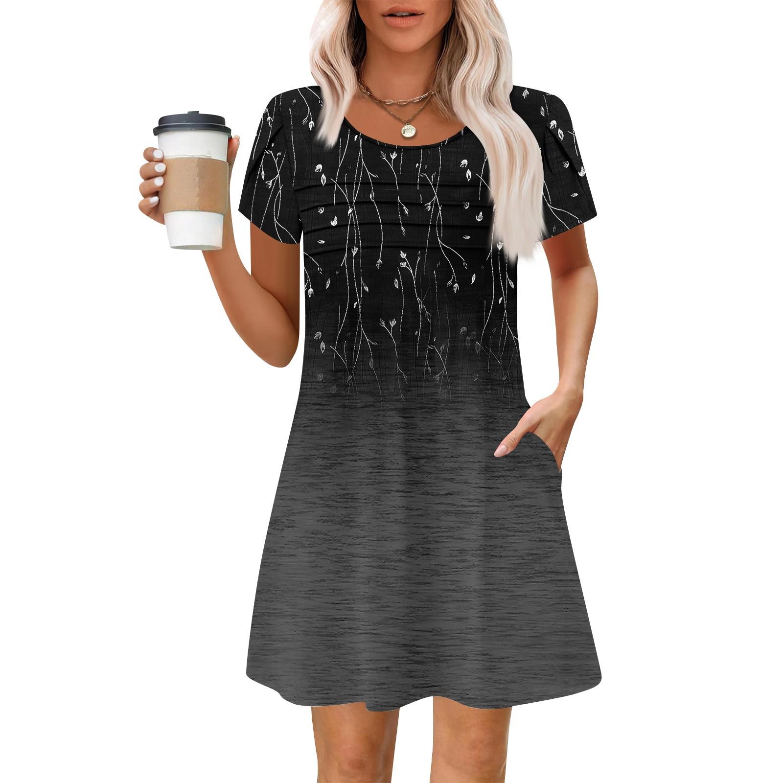 

Женские летние повседневные лепестковые узкие полосатые плиссированные однотонные платья XL чёрный