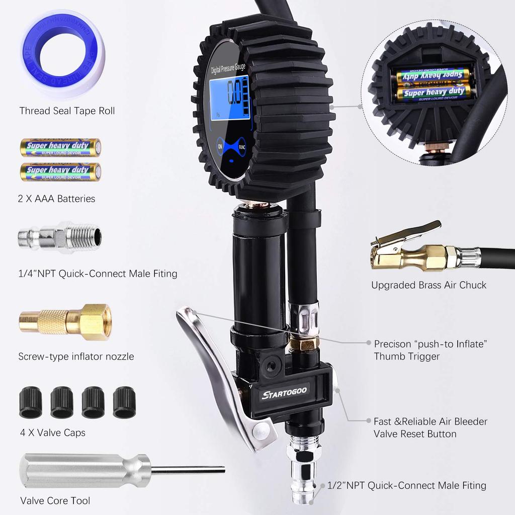 Digitaler Reifendruckprüfer, Inflator, 200 PSI, hochpräziser Luftdruckprüfer und LCD-Bildschirm für Auto, LKW, Motorrad, Wohnmobil, SUV, Fahrrad LV12