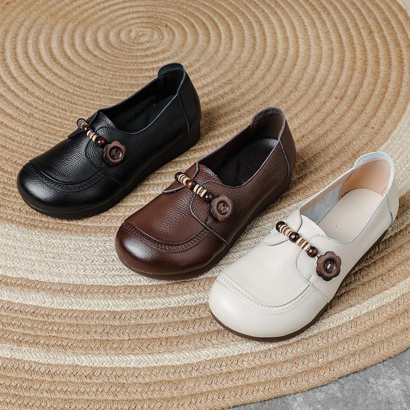 Neue Damen Loafer Schuhe Anti-Rutsch Retro Echte Leder Schuhe Damen Übergröße Bequeme Damenschuhe Frühling und Herbst