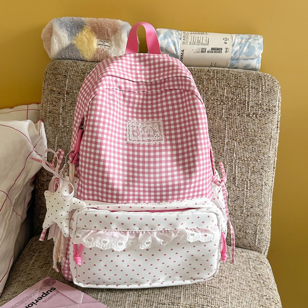 Schoolbag Korean clear feeling polka dot lace girl feeling backpack student party holiday girlfriends travel sweet wind small backpack