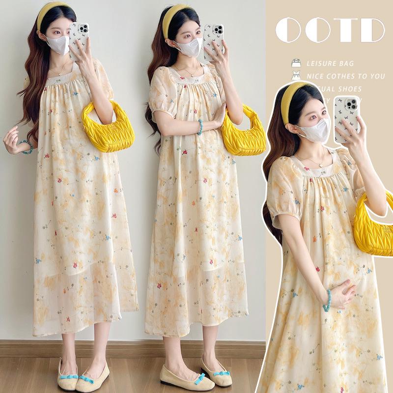 2026 Floral French Style Maternity Dress: Colorful, Elegant, Loose Fit with Sweet Design for a Flattering Look M