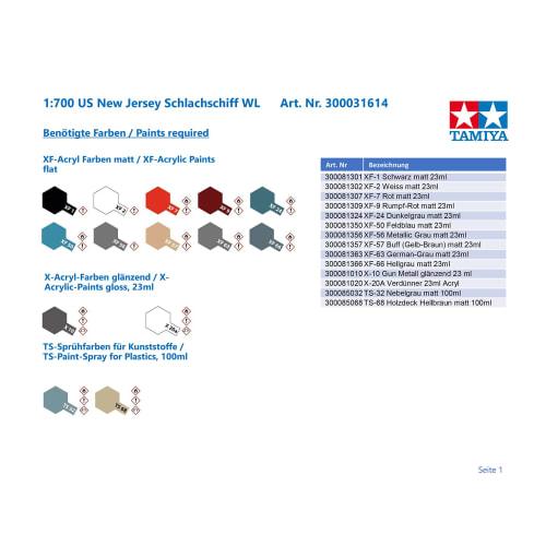 Tamiya 1/700 Waterline Series No. 614 U.S. Navy Battleship New Jersey Plastic Model Kit 31614