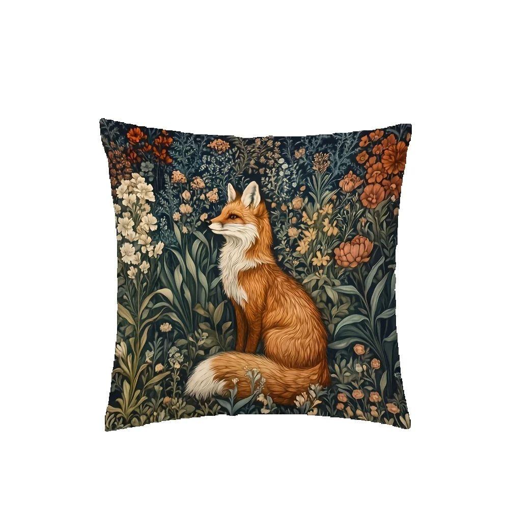 Fox And Floral Decorative Pillowcase Suitable For Sofa Bed Chair Home Decoration Cushion Cover Gift Atmosphere Decorative Pillow