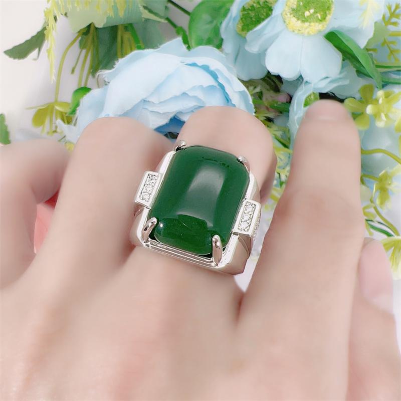 Anello Quadrato Temperamento Giada per Uomo Gioielli 2024 Nuovo Anello da Dito Maschile Argento 925 Gioielli Regolabile