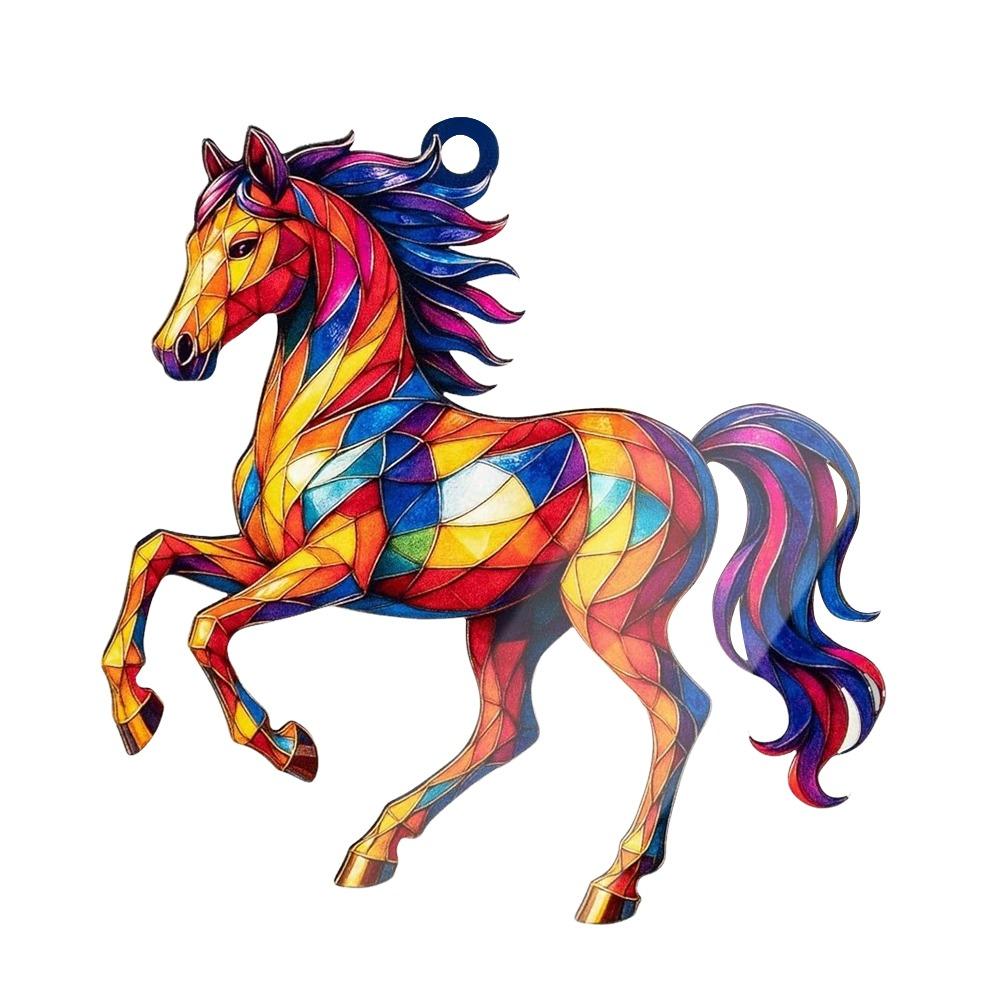 

2D Flat Horse Pendant Acrylic Car Horse Pendant New Year Xmas Tree Hanging Ornament Bag Charms D