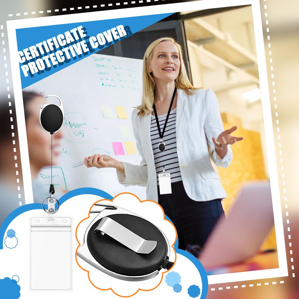 Waterproof Transparent ID Card Holder  Inc Alloy Easy-pull Retractable Buckle