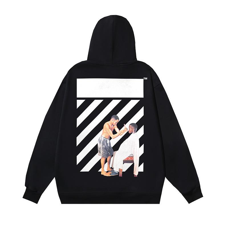 Off-White 2025 Herbst/Winter New Crown Schräg gestreifter Schwarzer Haarschnitt Bedruckter Hoodie Herren- und Damen-Hoodie