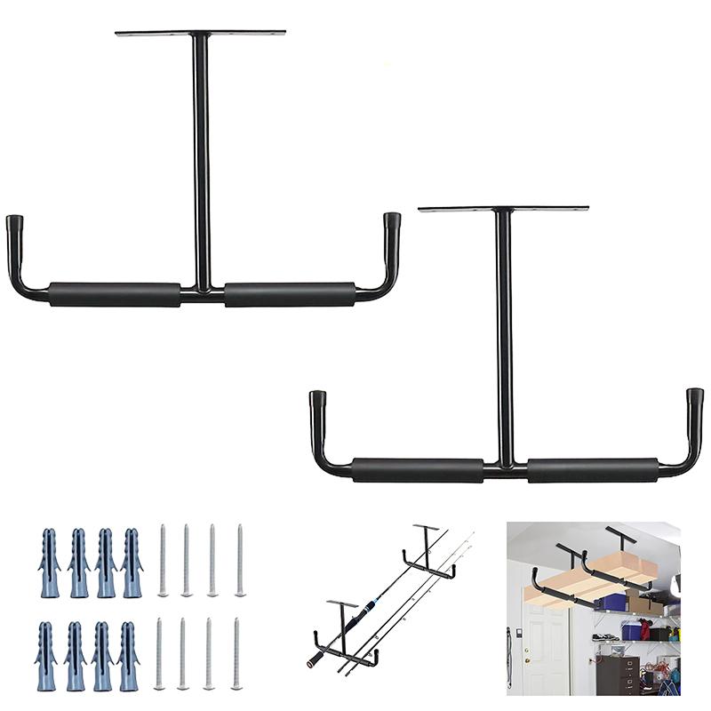 Metal T-Shaped Hook Ceiling Fishing Rod Bicycle Stand Kayak Skateboard Iron Wall Hanging Display Storage Rack