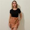 Women's Fashion High Waist Bandage Bowknot Zipper Skirt Casual Sexy Slim Leather Skirt