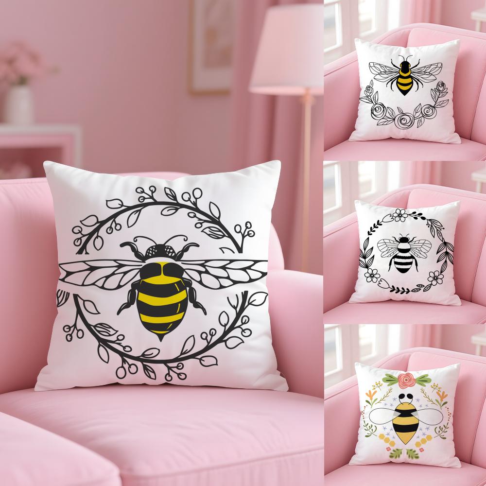 Cushion Cover Bee Botanical Plush Fabric Soft Double-Sided Printed Sofa Warm Winter Home Gift Pillow Case