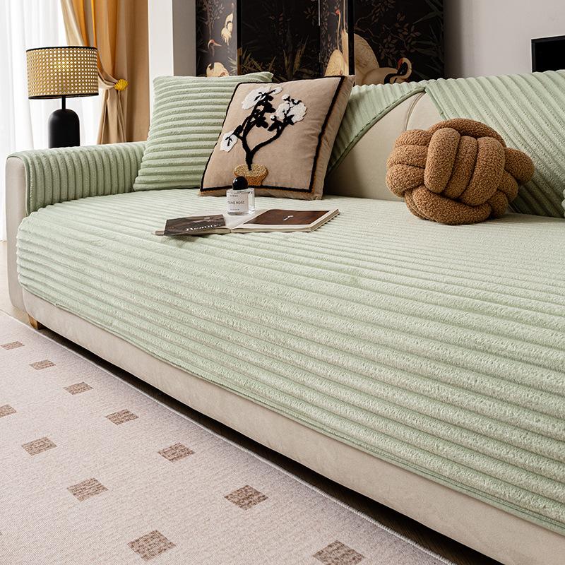 Autumn And Winter Cream Wind Plush Sofa Cushion Cover  New Non-Slip Straight Row Advanced Thermal Leather Sofa Seat Cushion