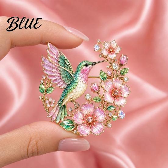 Metal Pin Brooch Pin Hummingbird Flower Design Lapel Enamel Glaze
