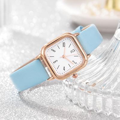 Women Watch Square Dial Adjustable Faux Leather Strap Elegant Minimalistic Gift Fashion Jewelry High Accuracy Metal Dress Wrist Watch for Daily