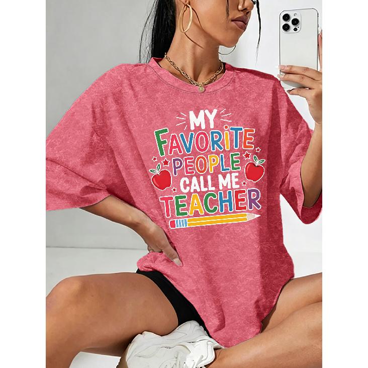Summer new teacher-themed colorful letter print snowflake short-sleeve shirt T Shirt Top Round neck, light and breathable, suitable for spring, S арбуз красный