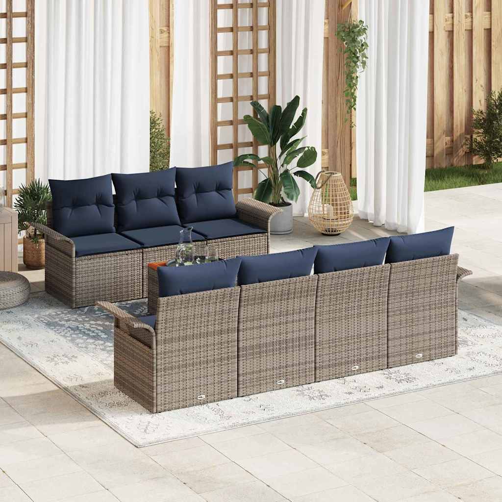 Garden Sofa Set with Cushions 8 Pcs Grey Poly Rattan
