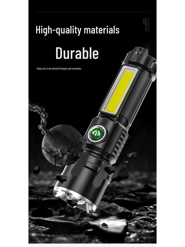 Waterproof Multifun LED Outdoor Flashlight: High-Intensity, Side Light, Zoom, USB Rechargeable