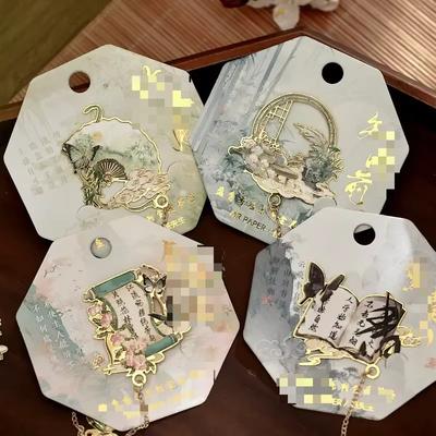 1 marcapáginas chino retro estético, exquisito marcador de mariposa de metal para libros, pestaña de libro vintage, regalo para estudiantes y profesores.