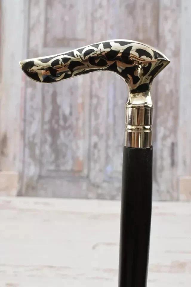 Walking Stick Wooden and Aluminum - Silver and Black Walking Stick