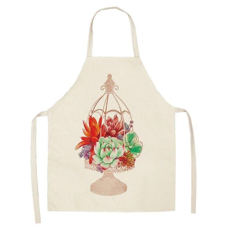 Cactus Plant Pattern Apron Adult Sleeveless Kitchen Cleaning Home Chef Baking Waist Bib