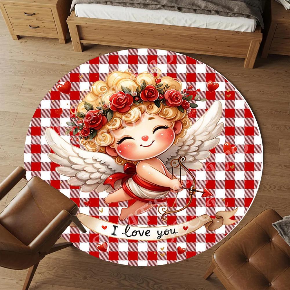 1PC Cupid I love you Office Round Area Rug, Under Office Chairs Bedroom Living Room Home Decor,Carpet for Office, -1110268