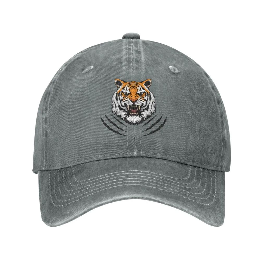 Tiger Head Vintage Washed Denim Cotton Low Profile Mens Dad Trucker Hat Black Fitted Baseball Ball Cap for Men Unisex Headwear
