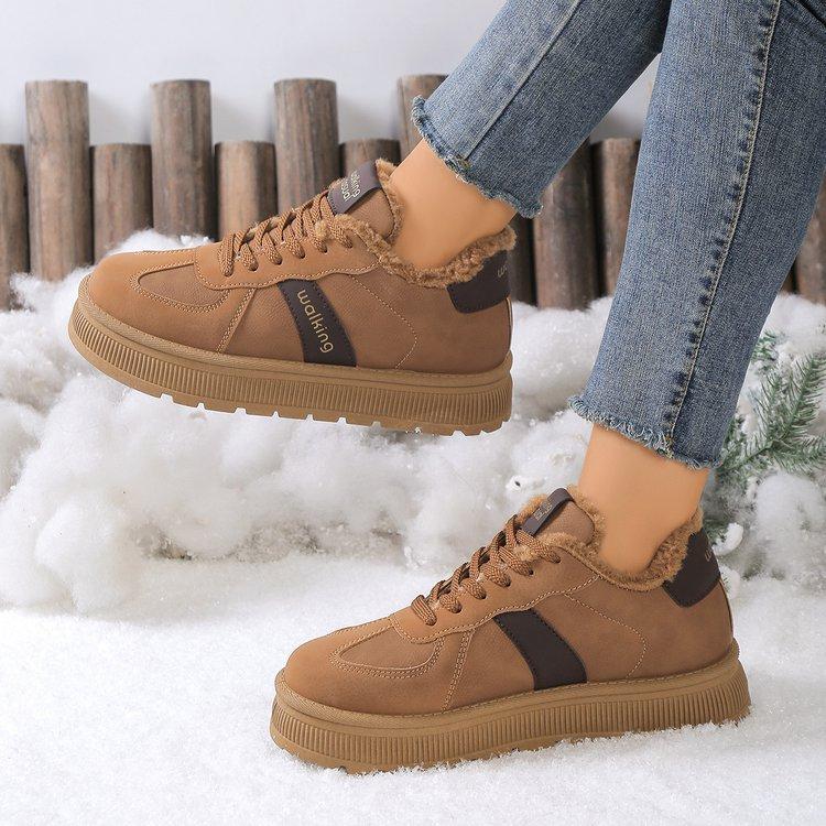 Women's Large Size Padded Thickened Winter Warm Fur One Snow Boots Padded Lining Ankle Boots Non-slip Hiking Sports Cotton De Training Shoes