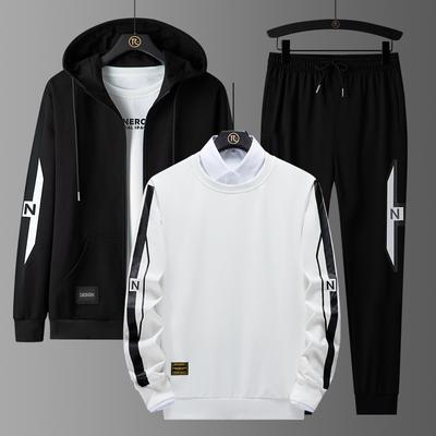 Men's Spring and Autumn Casual Plus Size Sports Suit Youth Long-sleeved Top + Pants Suit