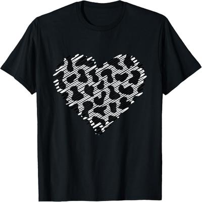 Awesome Cow Print Black & White Print Heart T-Shirt