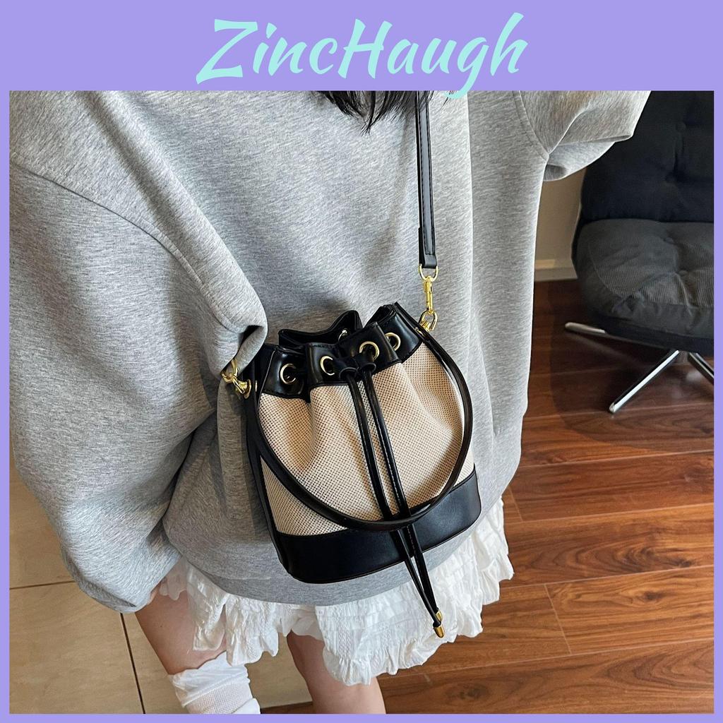 Canvas Bucket Bag For Women With Drawstring Closure And Inner Zipper Pocket For Daily Use
