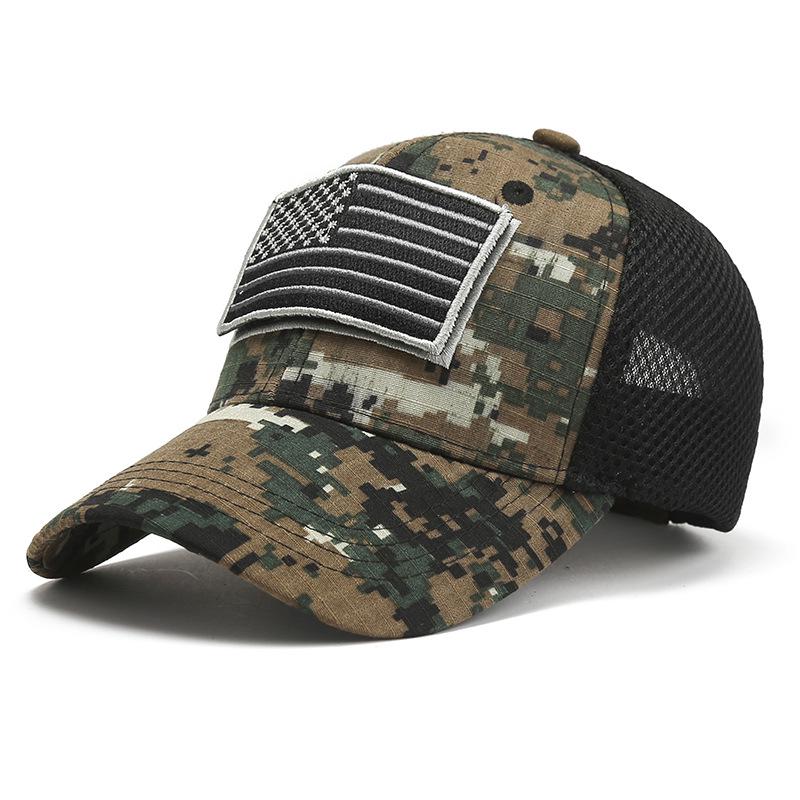 Cross-Border Camo American Flag Baseball Cap with Embroidered Patch - Mesh Duckbill Design for Men