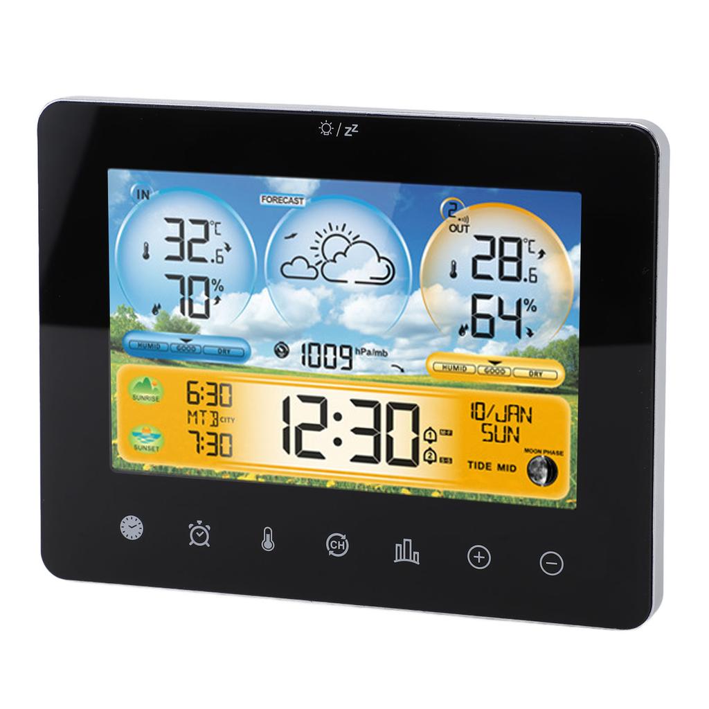 Weather Forecast Station Wireless Indoor Outdoor Touch Digital Time RF Sensing Hygrograph with