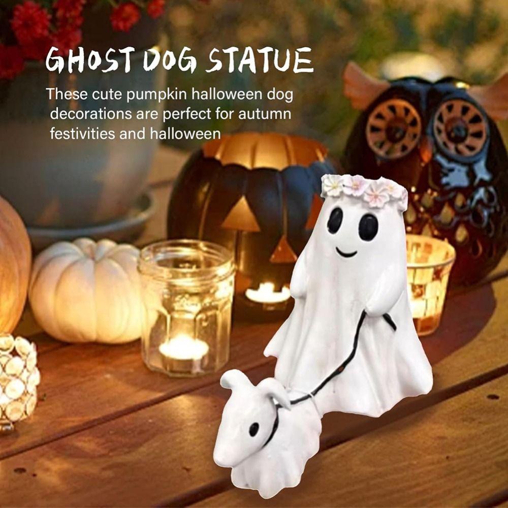 Resin Craft Ghost Walking Dog Statue Handmade Halloween Walking Dog Figurine  Boy/Girl