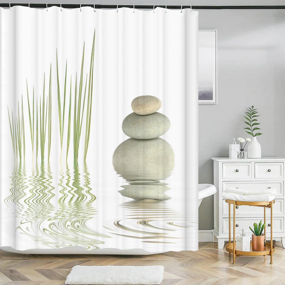 

Шторка для душа с принтом гальки, устойчивая к плесени, моющаяся, с крючками, декоративная для ванной комнаты, 3D шторки для душа 240x180см W90xH180cm