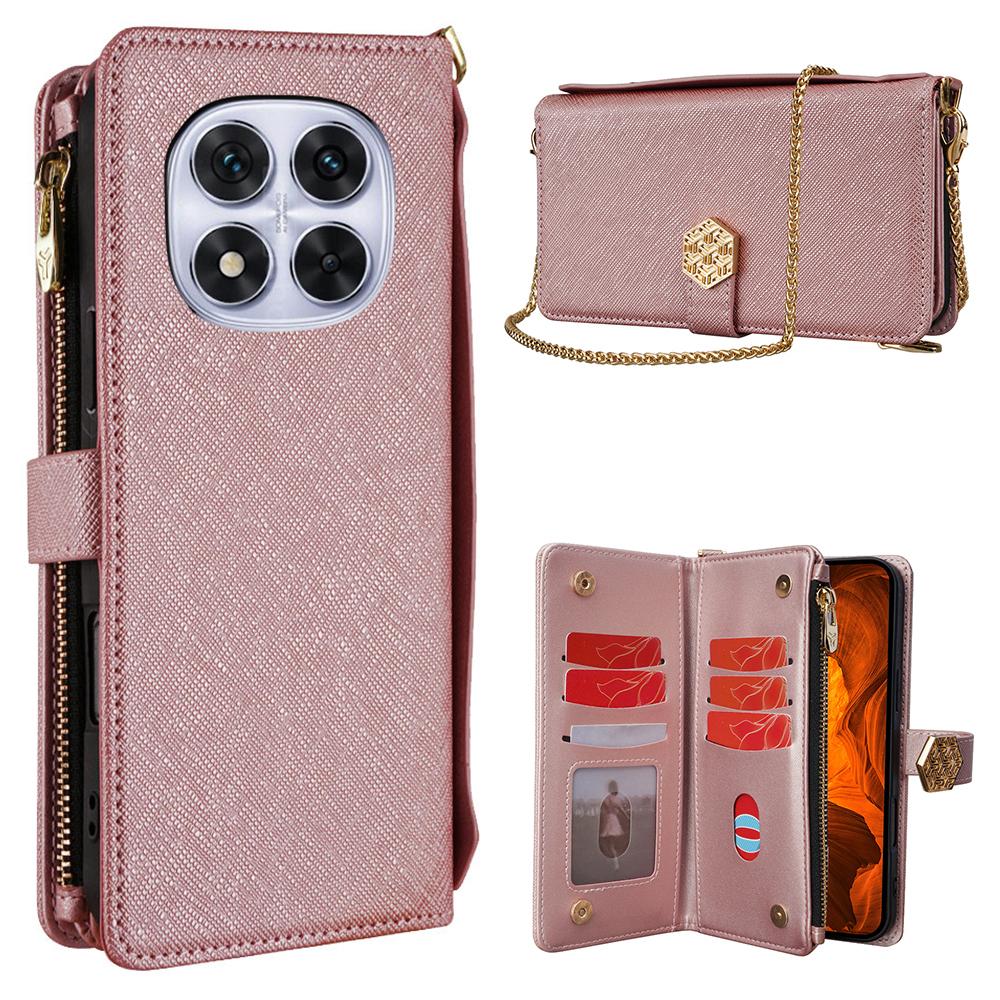 

Чохол для Xiaomi Redmi Note 14 Pro 5G/Poco X7 5G Текстура хрест PU шкіра+ТПУ Гаманець Чохол для телефону з ремінцем Rose Gold