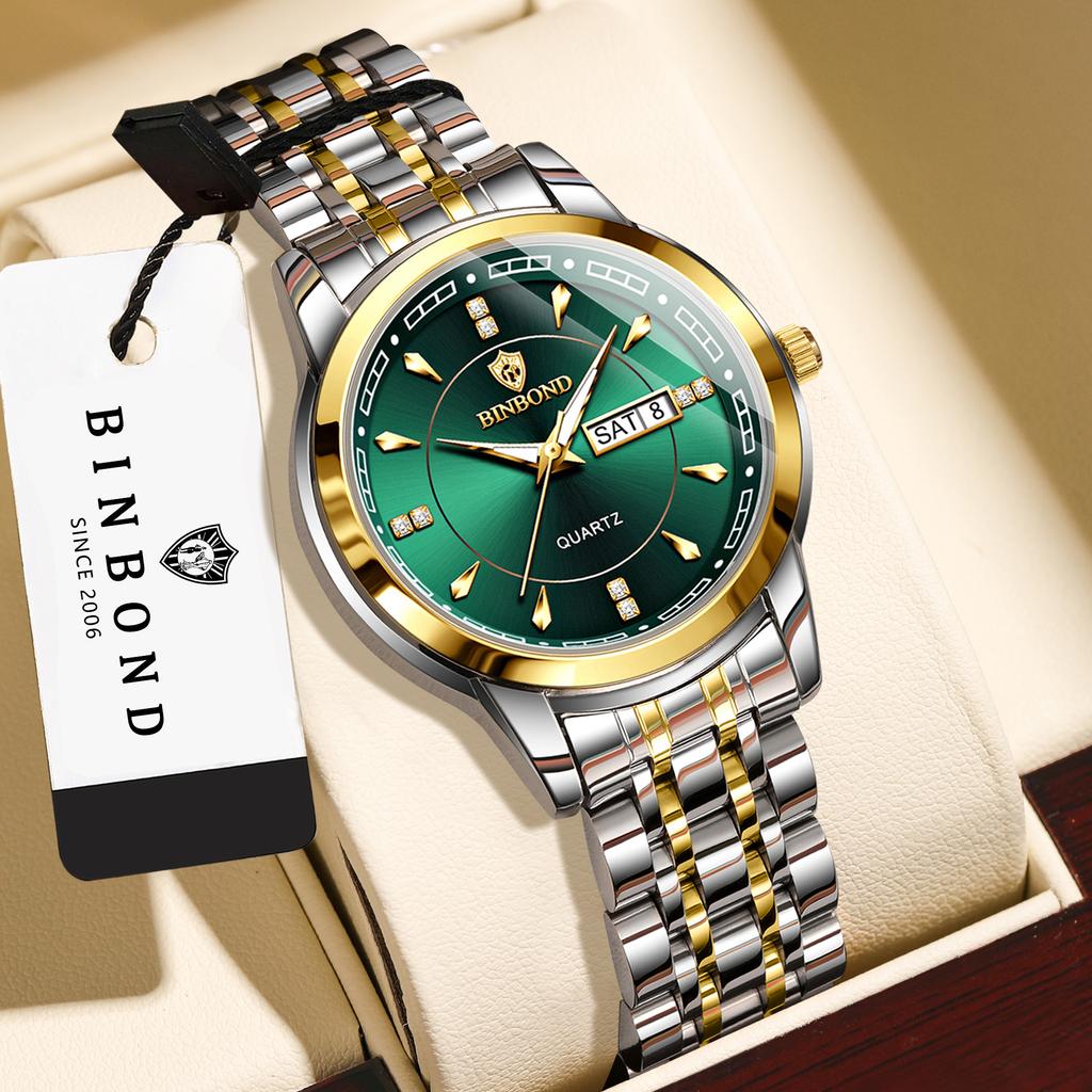 BINBOND Sturdy Luxury Quartz Watches For Women Luminous Waterproof Accurate Auto Date Week Display Ladies Watch Female Reloj