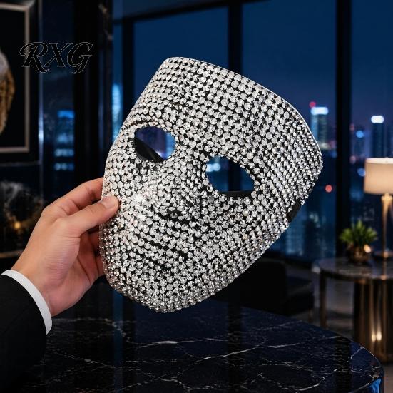 Eye-catching Festival Mask Halloween Rhinestone Full Face Mask, Sparkly Masquerade for Lightweight Dance Performance, Hip Hop Party Stage Prop