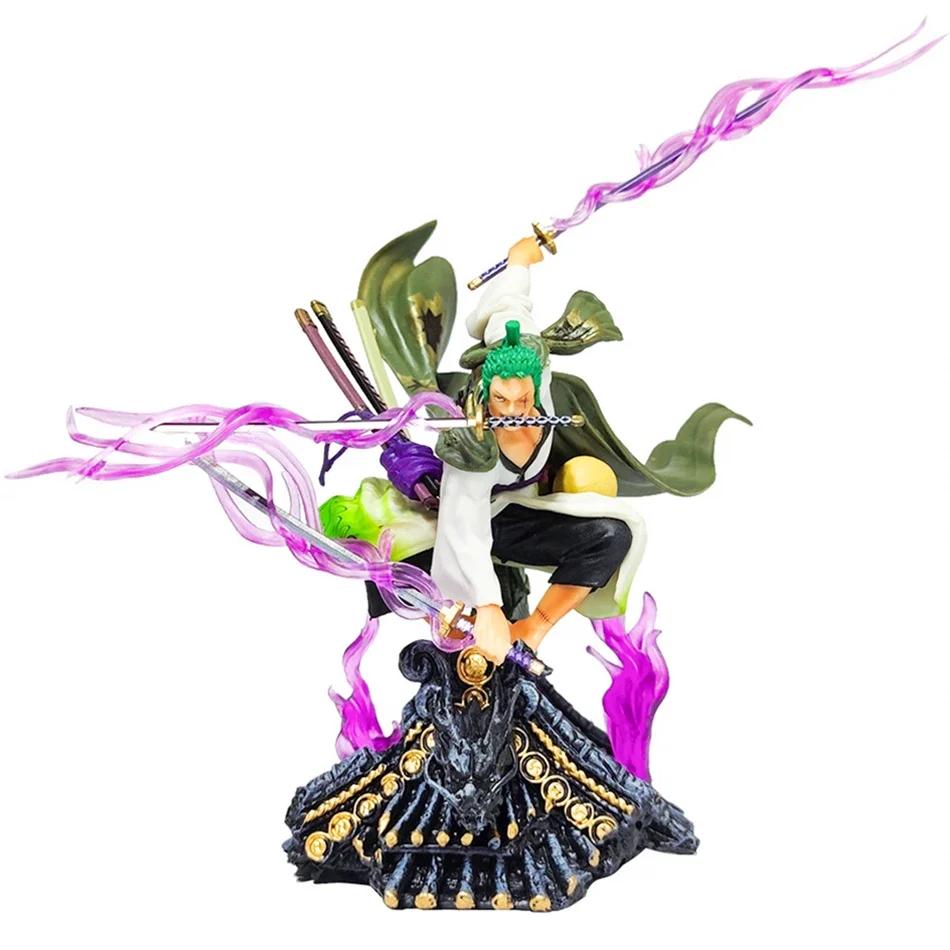 One Piece Figure 22cm Roronoa Zoro Roof Sauron Three-Knife Fighting Skill Anime Action Model Decorations PVC Toys Birthday Gifts