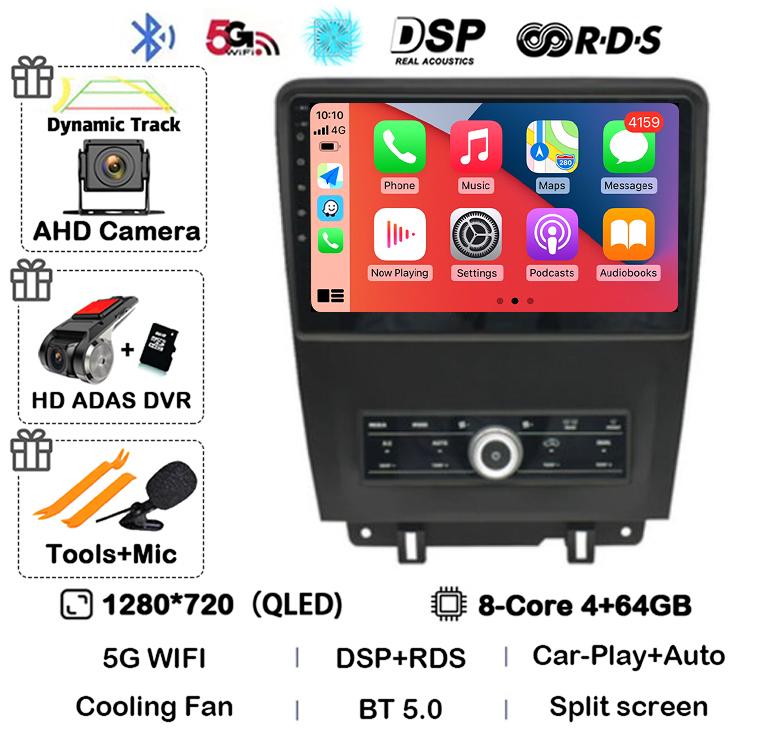 Android 14 WIFI+4G Carplay Auto For Ford Mustang 2010 2011 2012 2013 2014 Car Radio Multimedia GPS Navi Player 360 Camera Stereo