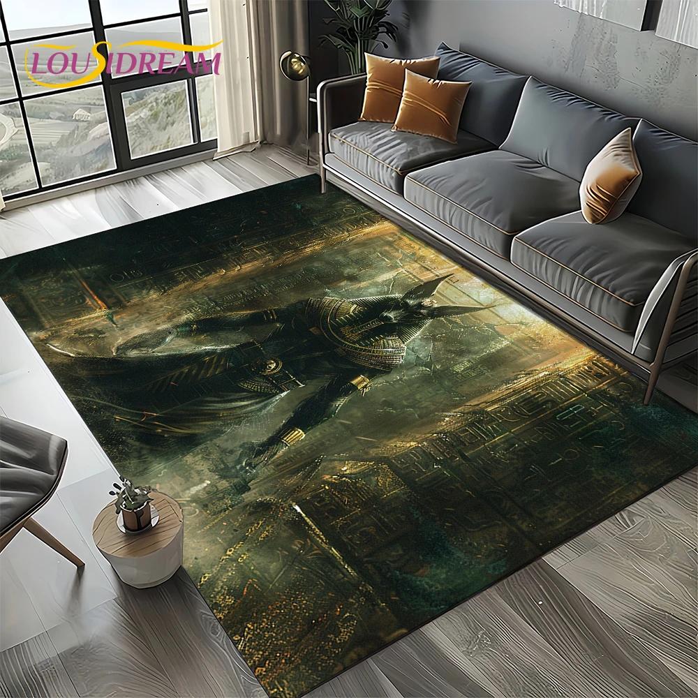 3D Retro Ancient Egypt Death Anubis Pharaoh Horus Mythology Carpet Rug for Living Room Bedroom Home Sofa,Kids Non-slip Floor Mat
