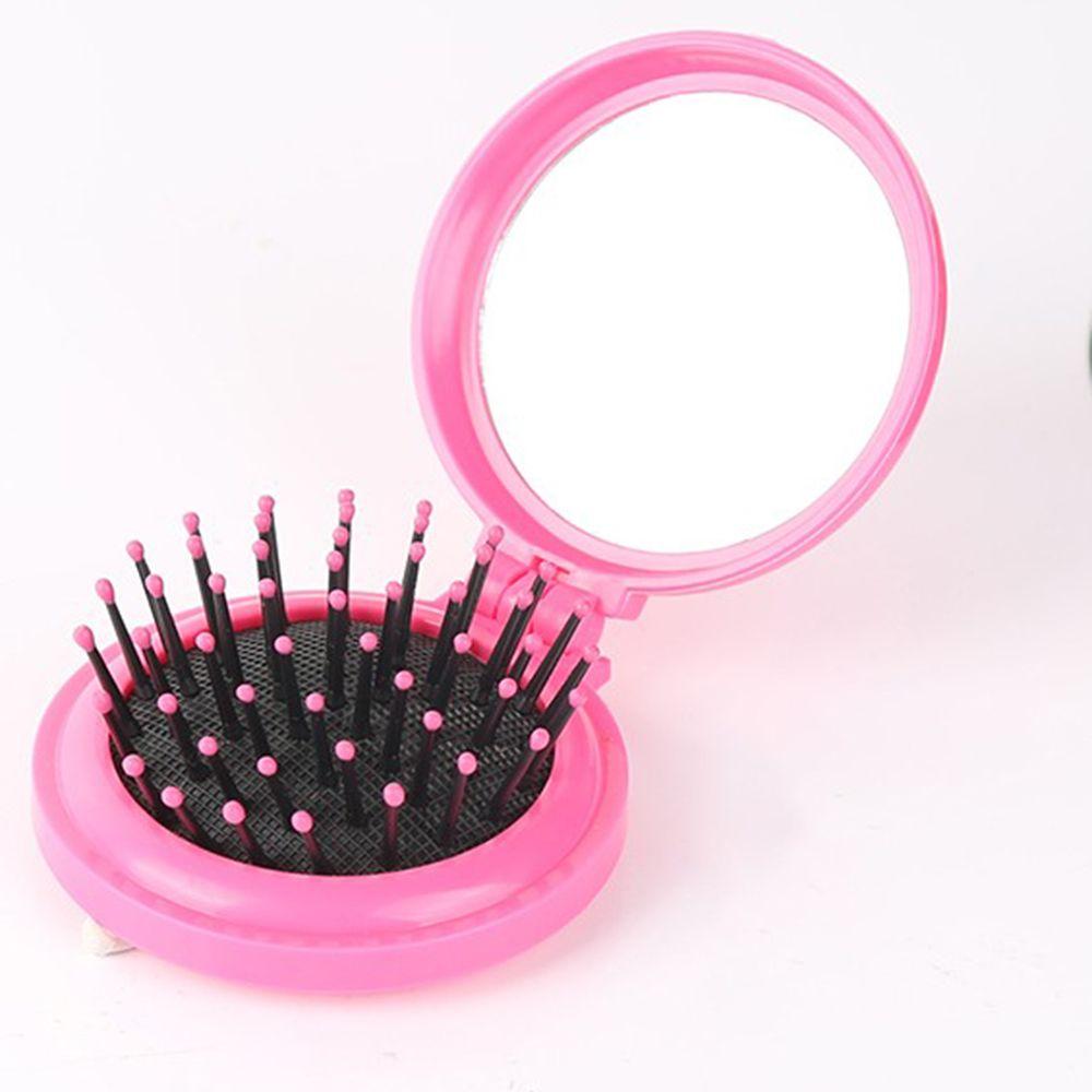 Comb Pocket Size Compact Cosmetic Mirror Included Folding Hair Brush Beauty Tools Scalp Massager