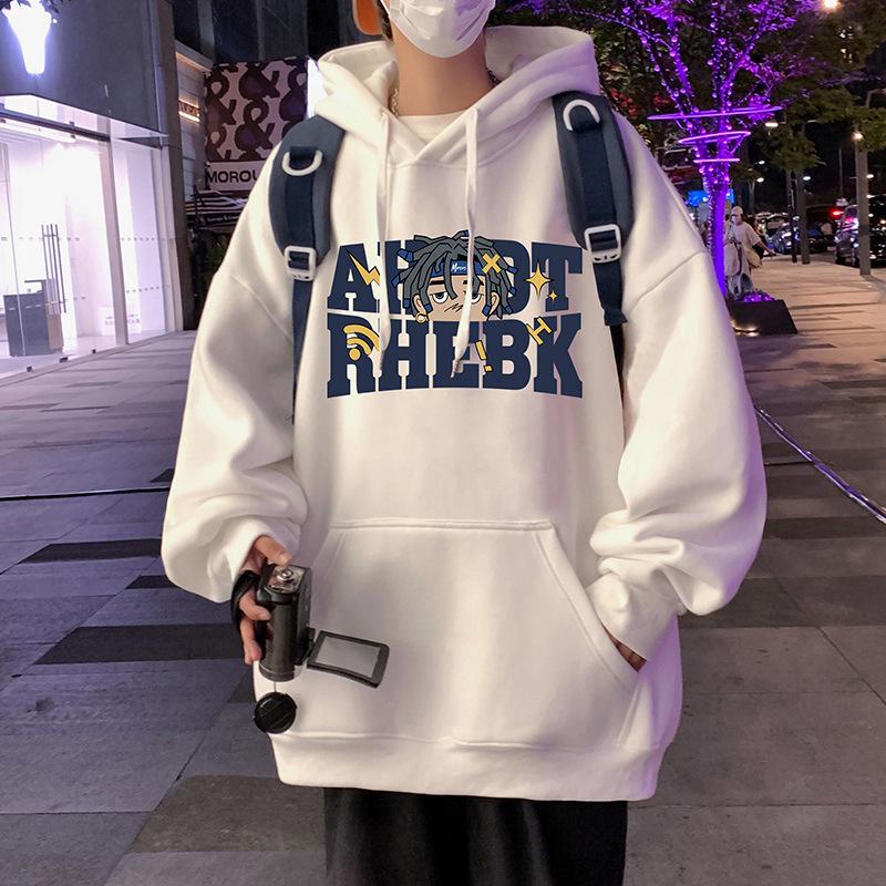 Осенне-зимняя мужская плюшевая утолщенная/обычная толстовка с капюшоном из американского чистого хлопка свободная толстовка с капюшоном теплая толстовка с капюшоном M белый