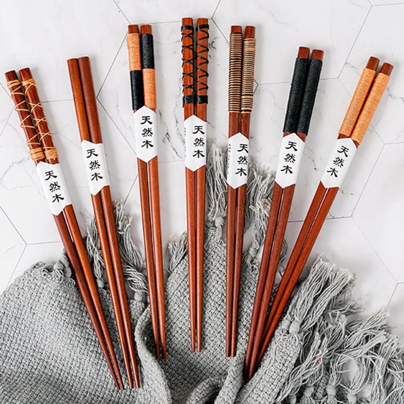 6 Pairs Wooden Chopsticks Japanese Sushi Sticks Reusable Wood Chopsticks Korean Chinese Food Chopstick Home Restaurant Tableware