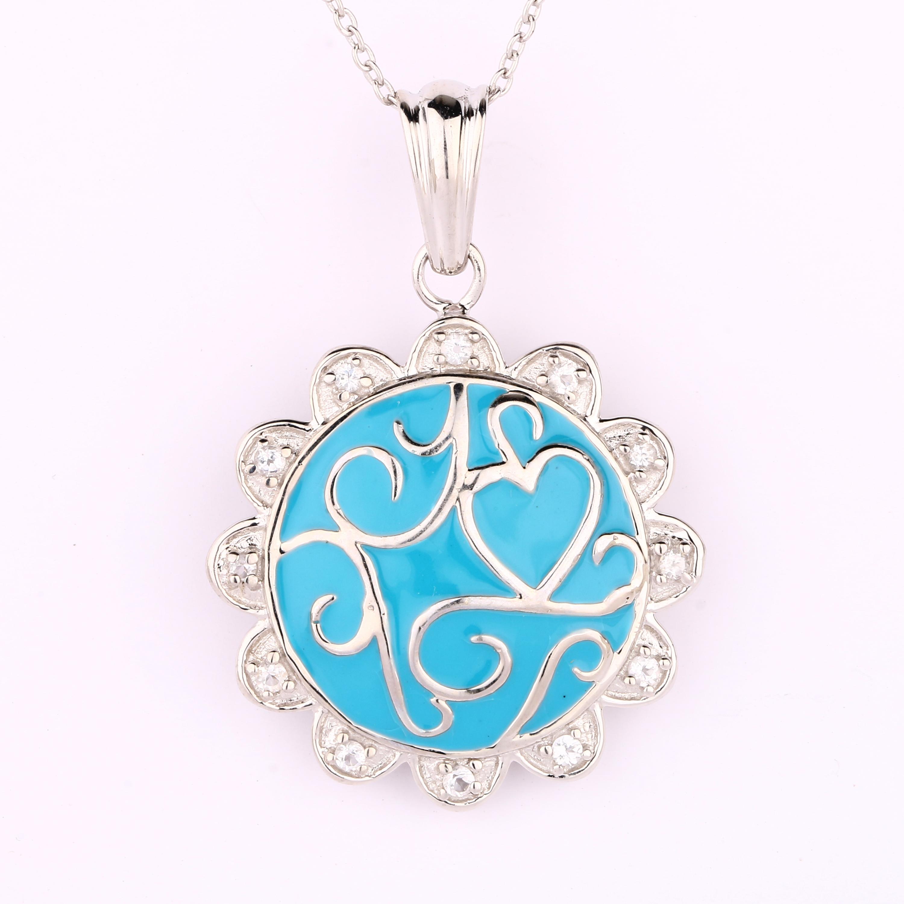 

White Topaz Pendant 925 Sterling Silver Rhodium Enamel Jewelry Gift for Her срібний